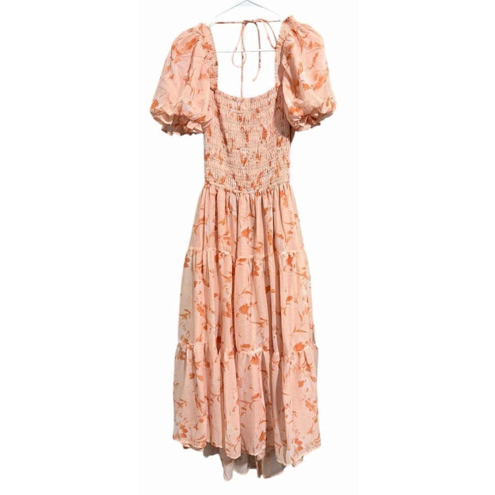 Olia Tiered Maxi Dress Orange Floral Chiffon Short Sleeve Women's Size X-Large